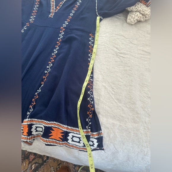 MonoReno Boho Navy Tunic Dress with Orange and White Embroidery - Picture 4 of 6